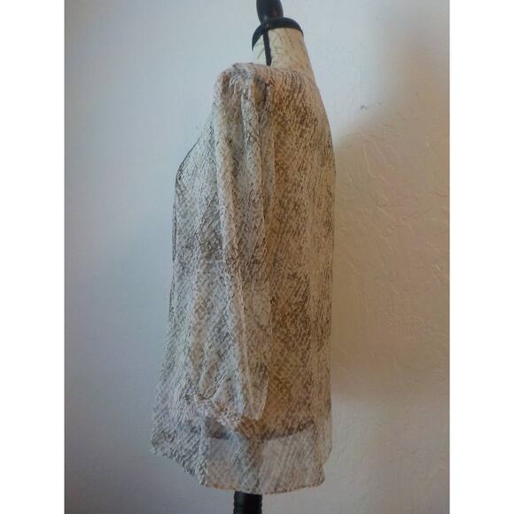 Talbots Sheer Blouse Animal Print Brown Beige Button Up Long Sleeve Fits Large - Picture 2 of 10